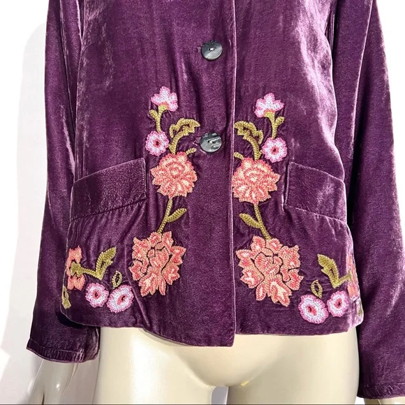 J.Jill Velvet Blazer Jacket Floral Embroidery - Picture 6 of 13